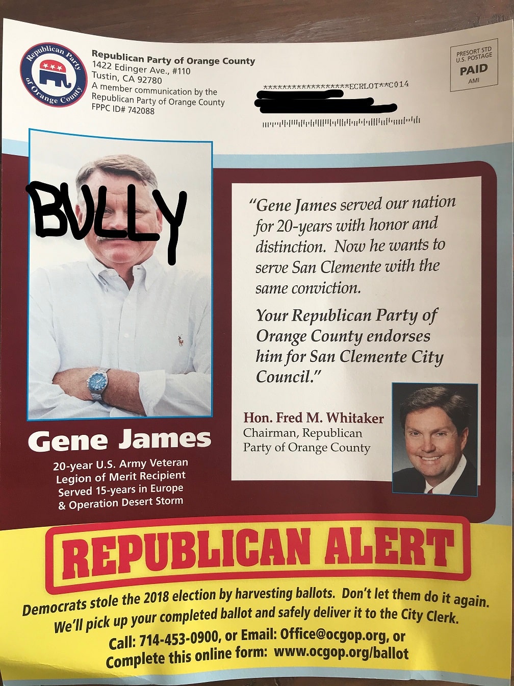 San Clemente Gene James Update: OCGOP Gets Two Black Eyes From The Insider Game, See Also 11 Tax Liens, 4 Judgements, a Garnishment and a Foreclosure
