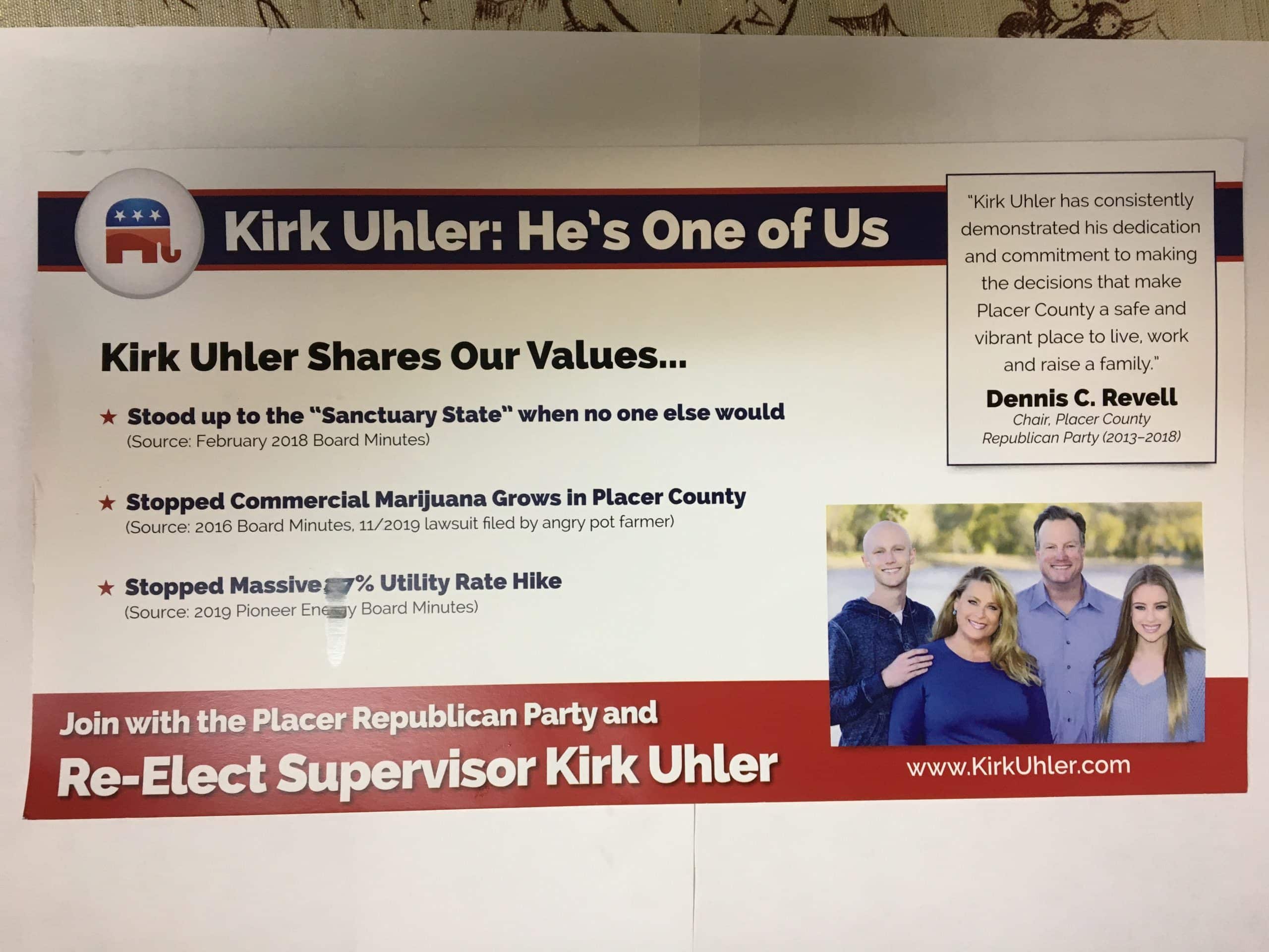 Placer SUP D4 Update: Kirk Uhler Takes to the Mail – Thank You Again Placer GOP For Your Faith in Kirk Uhler