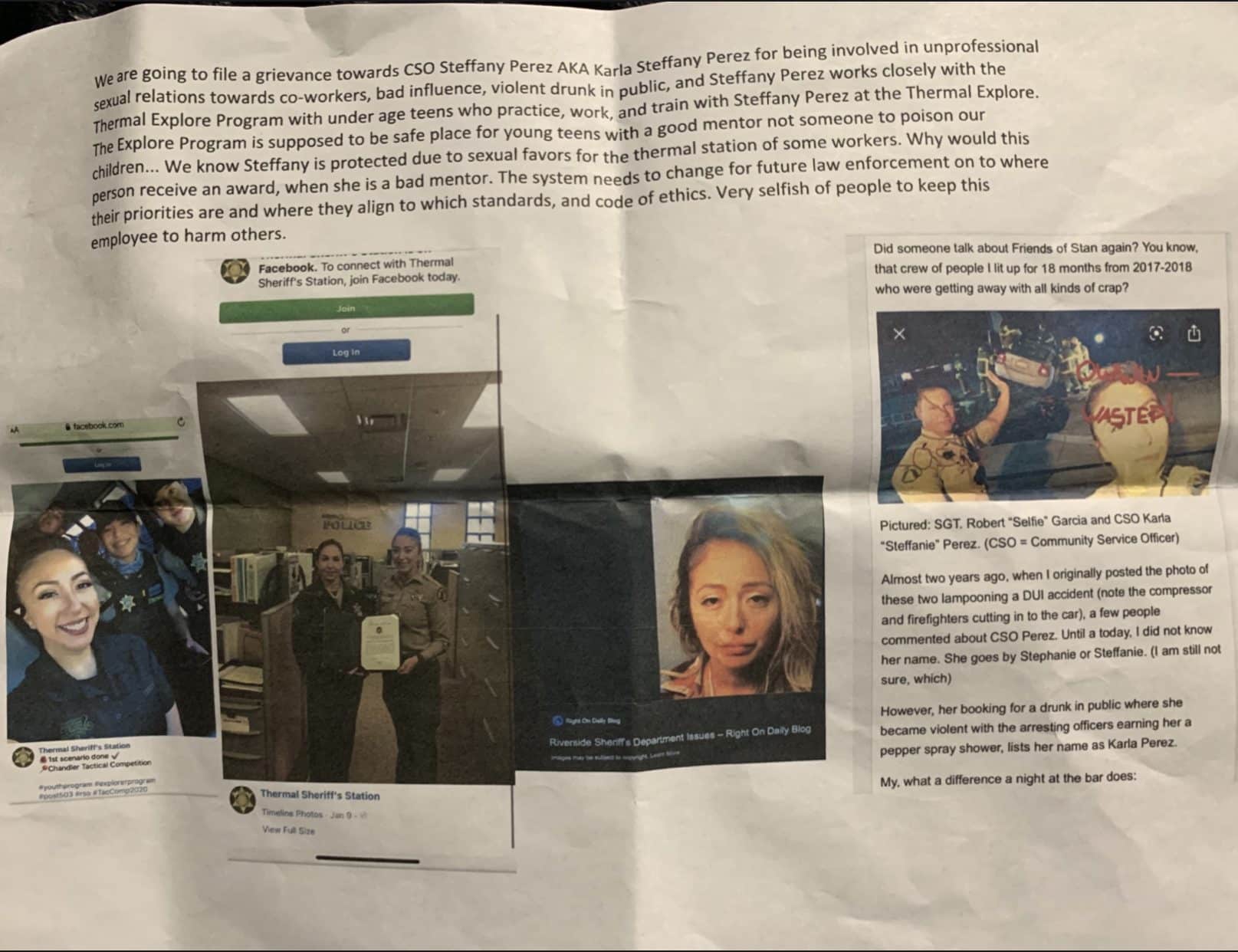 Riverside Sheriff’s Office Update: The Ghosts of Stan Sniff CSO Karla Steffany Perez Gets Employee of the Month Following Drunken Pepper Spray Incident?