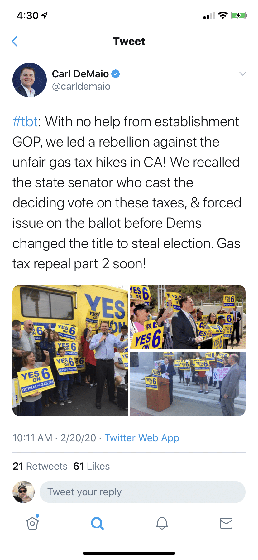 CA-50 Update: Carl DeMaio Did It Himself Don’t You Know… If You Helped With Prop 6, Carl Says Up Yours. If You Recalled Josh Newman, Up Yours too.