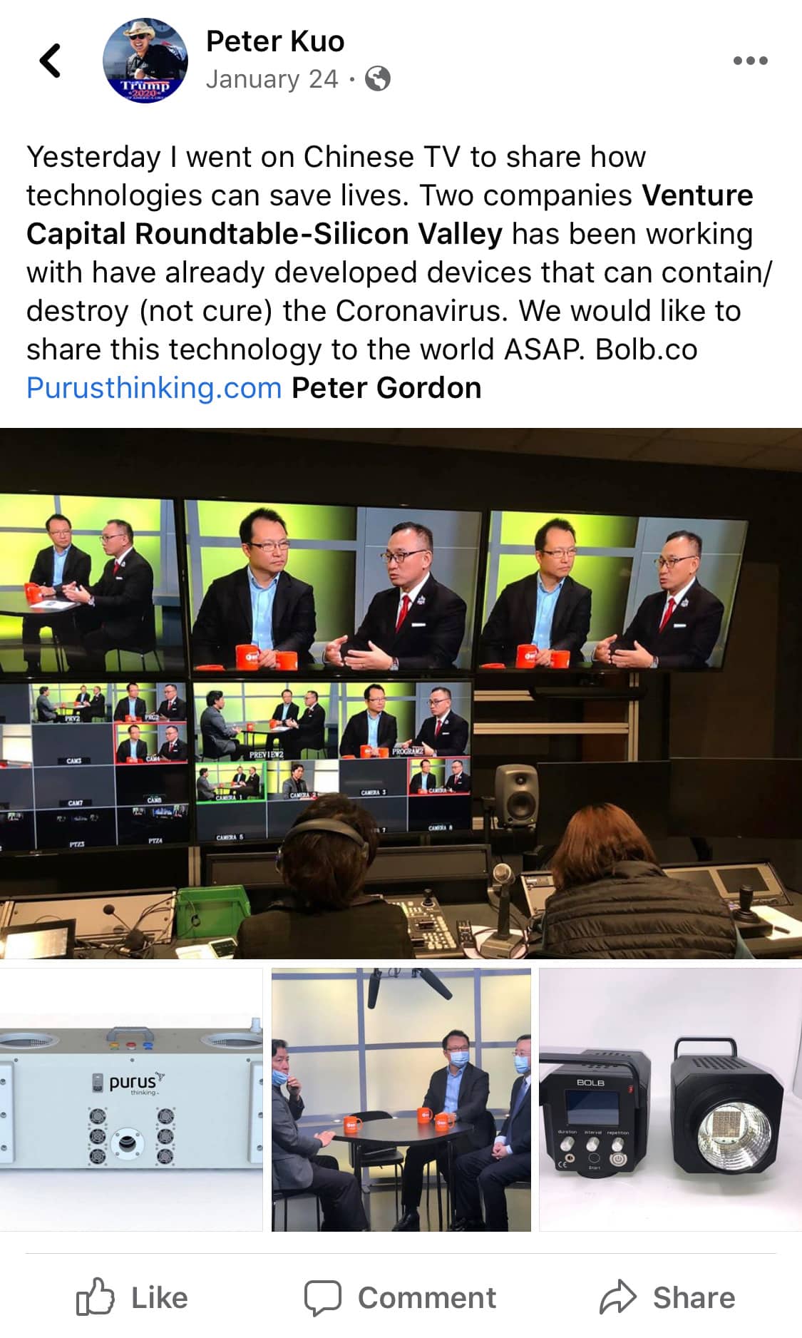 CAGOP Vice Chairman Peter Kuo, International Man of Mystery. On 1-24-2020 Claims He Has Technology That Will Destroy Coronavirus