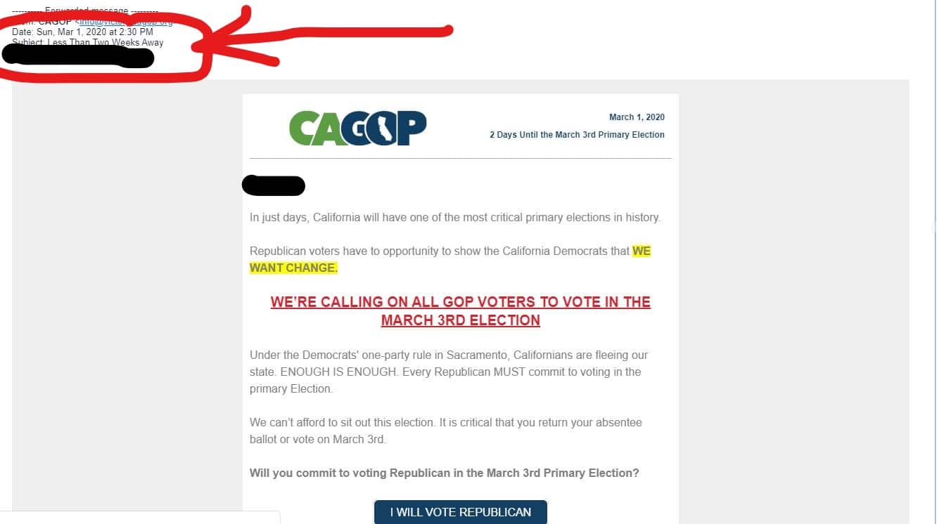 CAGOP #EPICFAIL – Sends Party Email to Voters Telling Them The Election is TWO WEEKS AWAY!