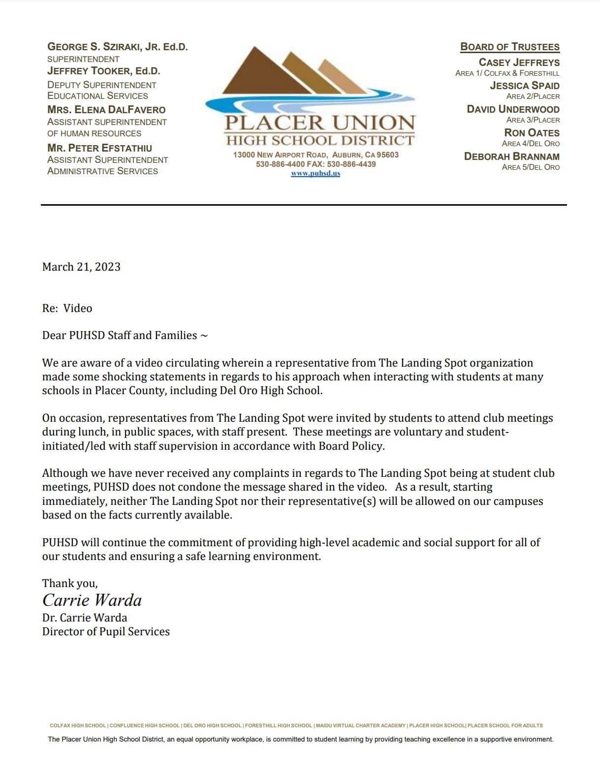 Thanks to Your Intrepid Blogger, the RJUHSD Leading and Project Veritas, The Landing Place is Getting Blistered (and Rightly So) Scandal Goes National