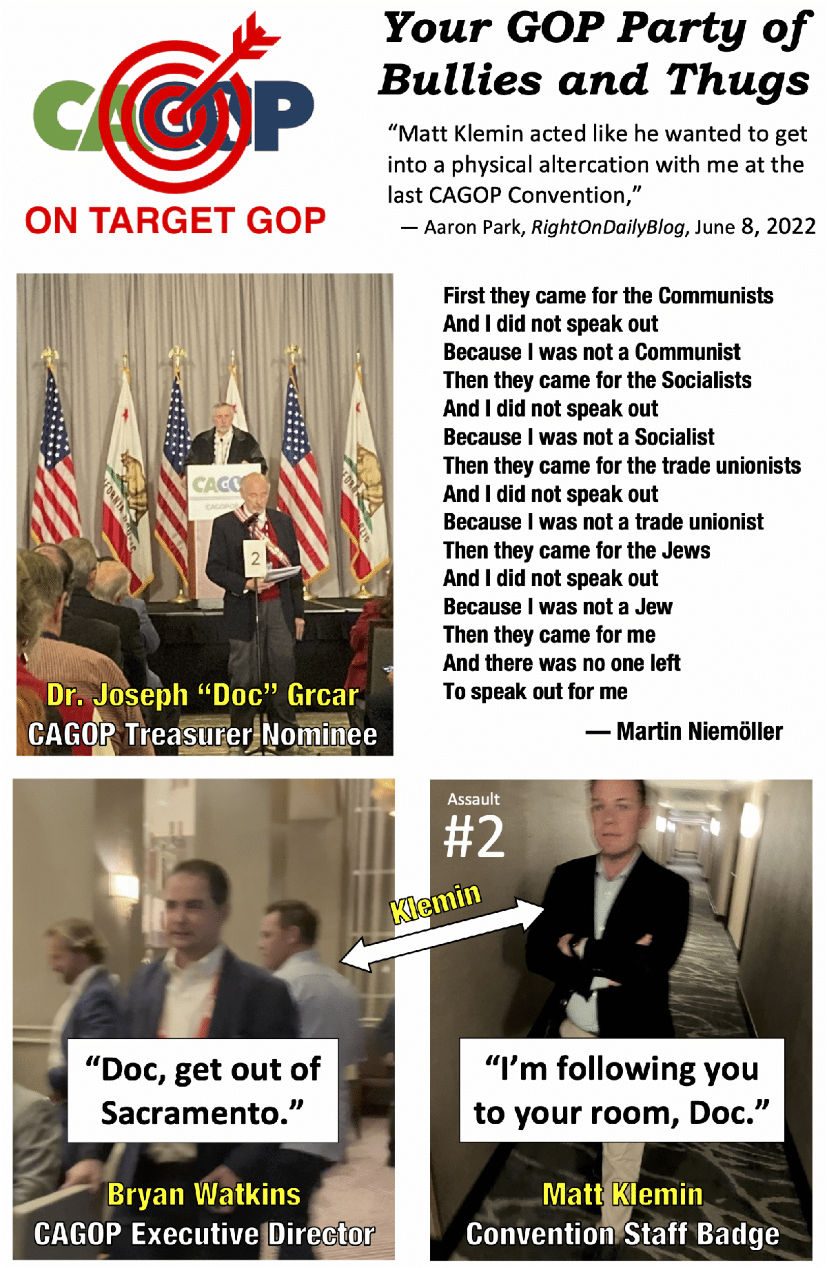 CAGOP Post Convention Update: Rogue and Insane Joseph Grcar Attempts to Use Right on Daily to Help His Insane Rampage