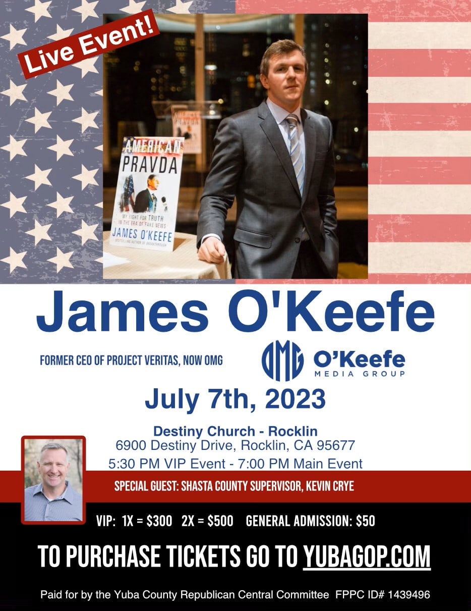 PSA From Right on Daily Blog – James O’Keefe Headlining Nevada+Placer+Yuba GOP Fundraiser – Get Your Tickets Now!