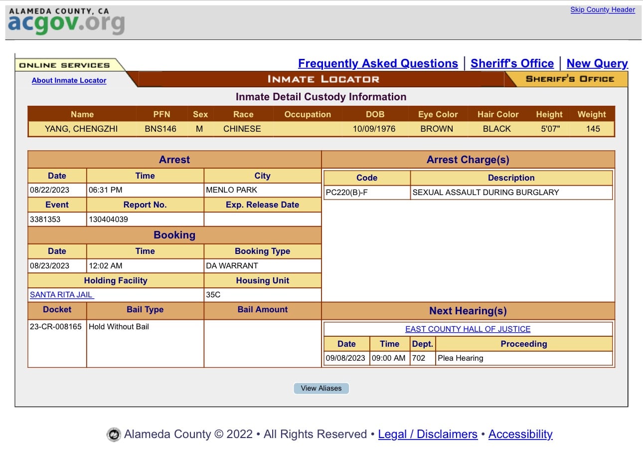 California Republican Party Update: Chengzhi “George” Yang Arrested for Major Felony 8-23-2023. Now, Bail Set at $100K. Opposition Devastated